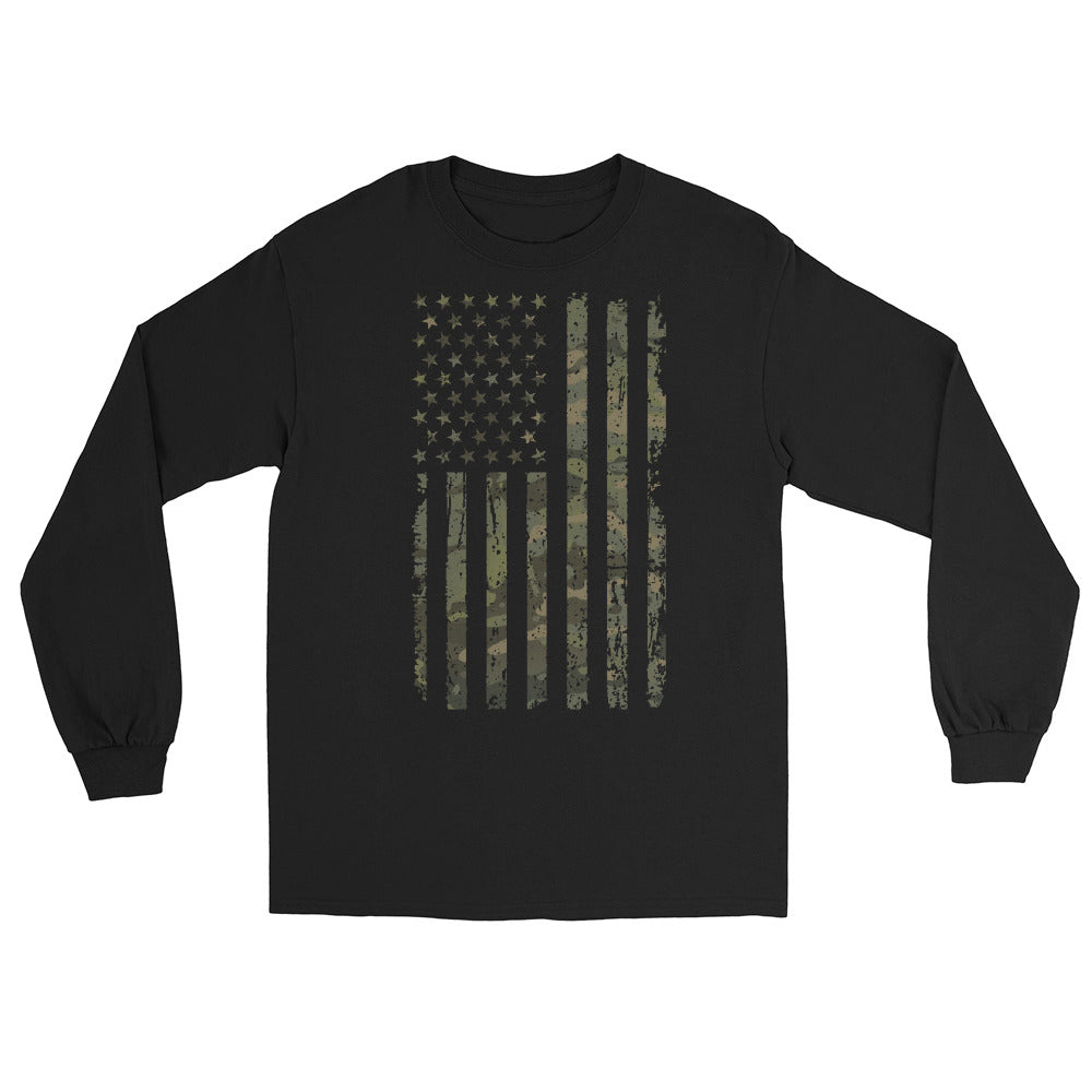 Camo Distressed Flag Long Sleeve Shirt