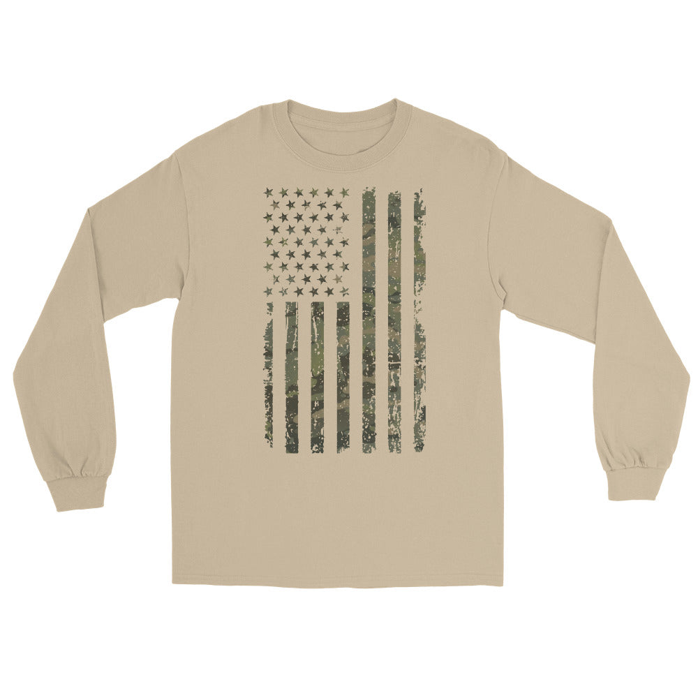 Camo Distressed Flag Long Sleeve Shirt