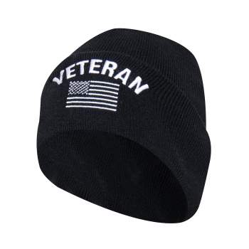 Veteran With US Flag Fine Knit Watch Cap